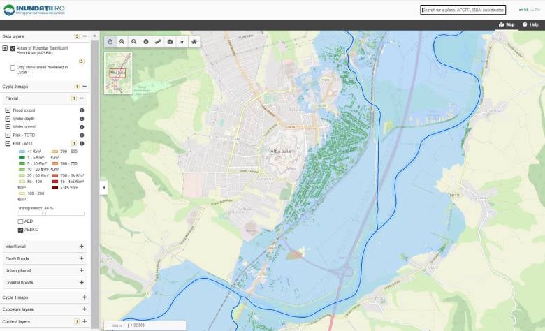 Risk Map as presented in the Romanian Web Viewer