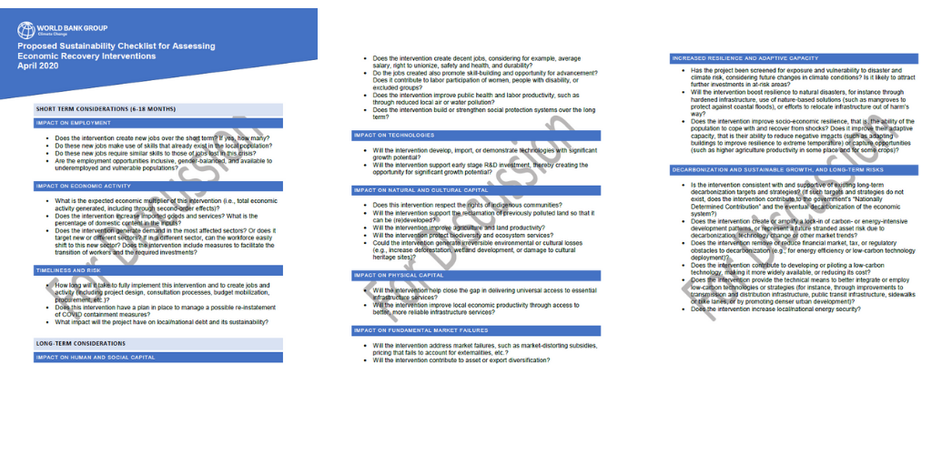 Coronavirus sustainability checklist